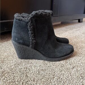 Cole Haan Faux Fur Black Wedge Ankle Boots